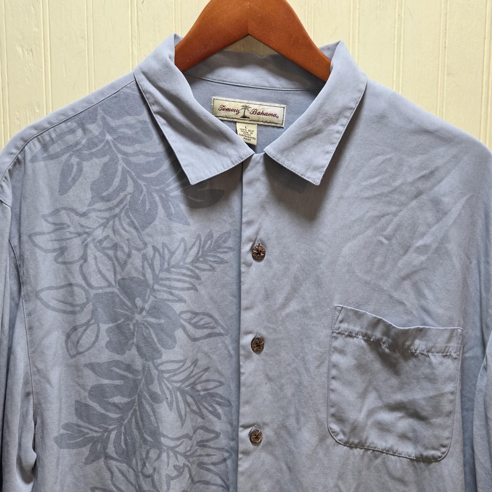 Tommy Bahama Shirt Mens Large Blue Floral Short Sleeve Silk Button Up Casual
